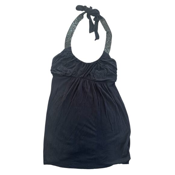 Guess XS Beaded Straps Y2K Babydoll Halter Top Navy Blue - Picture 1 of 10